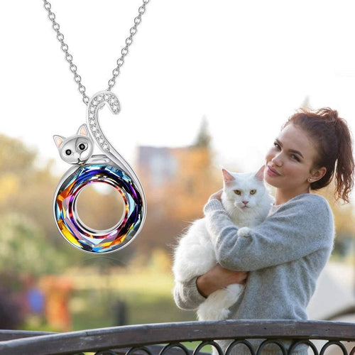 Round Crystal Cat Necklace