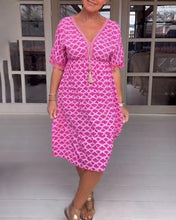 Load image into Gallery viewer, 🌸Printed v-neck fringed dress