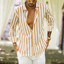 Load image into Gallery viewer, Spring Summer Men&#39;s Cotton Linen Striped Button Shirt