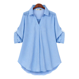 Women's V Neck Loose Long Sleeve Shirt